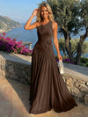 Chiffon One Shoulder Pleated Formal Dresses with 3D Flowers