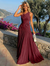 Chiffon One Shoulder Pleated Formal Dresses with 3D Flowers