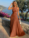 Chiffon One Shoulder Pleated Formal Dresses with 3D Flowers