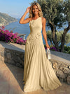 Chiffon One Shoulder Pleated Formal Dresses with 3D Flowers