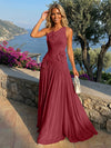 Chiffon One Shoulder Pleated Formal Dresses with 3D Flowers