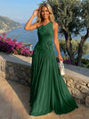 Chiffon One Shoulder Pleated Formal Dresses with 3D Flowers