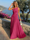 Chiffon One Shoulder Pleated Formal Dresses with 3D Flowers