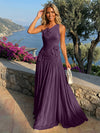 Chiffon One Shoulder Pleated Formal Dresses with 3D Flowers