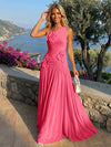 Chiffon One Shoulder Pleated Formal Dresses with 3D Flowers