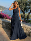 Chiffon One Shoulder Pleated Formal Dresses with 3D Flowers