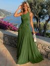 Chiffon One Shoulder Pleated Formal Dresses with 3D Flowers