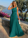 Chiffon One Shoulder Pleated Formal Dresses with 3D Flowers