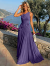 Chiffon One Shoulder Pleated Formal Dresses with 3D Flowers