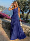 Chiffon One Shoulder Pleated Formal Dresses with 3D Flowers