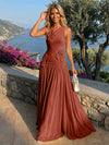 Chiffon One Shoulder Pleated Formal Dresses with 3D Flowers