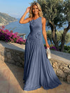 Chiffon One Shoulder Pleated Formal Dresses with 3D Flowers