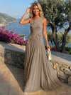 Chiffon One Shoulder Pleated Formal Dresses with 3D Flowers