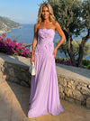 Chiffon Strapless Pleated Formal Dresses with 3D Flowers