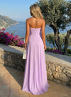 Chiffon Strapless Pleated Formal Dresses with 3D Flowers