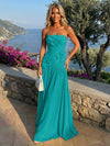 Chiffon Strapless Pleated Formal Dresses with 3D Flowers