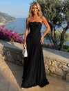 Chiffon Strapless Pleated Formal Dresses with 3D Flowers