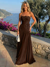 Chiffon Strapless Pleated Formal Dresses with 3D Flowers