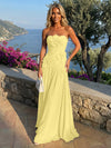 Chiffon Strapless Pleated Formal Dresses with 3D Flowers