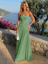 Chiffon Strapless Pleated Formal Dresses with 3D Flowers