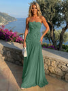 Chiffon Strapless Pleated Formal Dresses with 3D Flowers