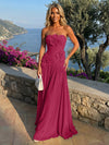 Chiffon Strapless Pleated Formal Dresses with 3D Flowers