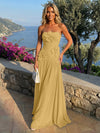 Chiffon Strapless Pleated Formal Dresses with 3D Flowers