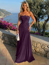 Chiffon Strapless Pleated Formal Dresses with 3D Flowers