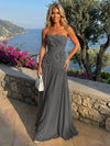 Chiffon Strapless Pleated Formal Dresses with 3D Flowers