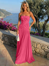 Chiffon Strapless Pleated Formal Dresses with 3D Flowers