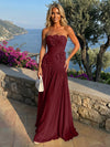 Chiffon Strapless Pleated Formal Dresses with 3D Flowers