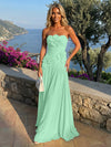 Chiffon Strapless Pleated Formal Dresses with 3D Flowers
