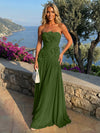 Chiffon Strapless Pleated Formal Dresses with 3D Flowers
