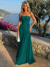 Chiffon Strapless Pleated Formal Dresses with 3D Flowers
