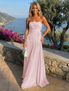 Chiffon Strapless Pleated Formal Dresses with 3D Flowers