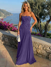 Chiffon Strapless Pleated Formal Dresses with 3D Flowers