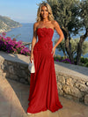 Chiffon Strapless Pleated Formal Dresses with 3D Flowers