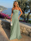Chiffon Strapless Pleated Formal Dresses with 3D Flowers