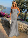 Chiffon Strapless Pleated Formal Dresses with 3D Flowers