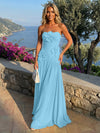 Chiffon Strapless Pleated Formal Dresses with 3D Flowers