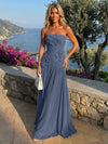 Chiffon Strapless Pleated Formal Dresses with 3D Flowers