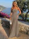 Chiffon Strapless Pleated Formal Dresses with 3D Flowers