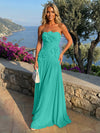 Chiffon Strapless Pleated Formal Dresses with 3D Flowers