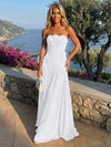 Chiffon Strapless Pleated Formal Dresses with 3D Flowers