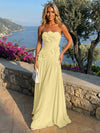Chiffon Strapless Pleated Formal Dresses with 3D Flowers