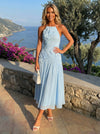 Tea Length Chiffon A-Line Halter Pleated Cocktail Dresses with 3D Flowers