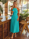 Tea Length Chiffon A-Line Halter Pleated Cocktail Dresses with 3D Flowers