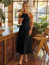 Tea Length Chiffon A-Line Halter Pleated Cocktail Dresses with 3D Flowers