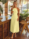 Tea Length Chiffon A-Line Halter Pleated Cocktail Dresses with 3D Flowers