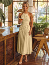 Tea Length Chiffon A-Line Halter Pleated Cocktail Dresses with 3D Flowers